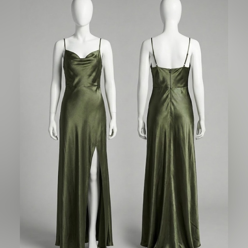 Birdy Grey Olive Green Satin Dress, Size XS (fits like a S), NWT